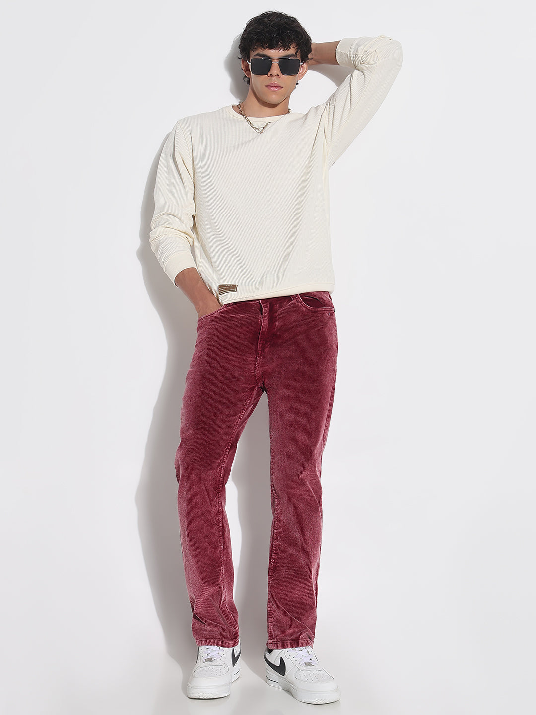 Men's Maroon Slim Fit Corduroy Jeans