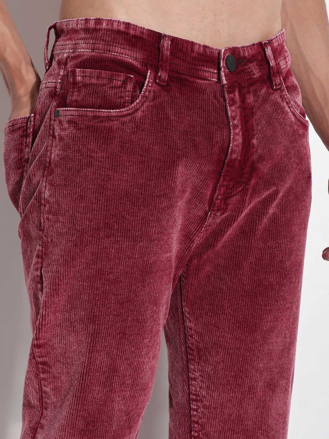 Men's Maroon Slim Fit Corduroy Jeans