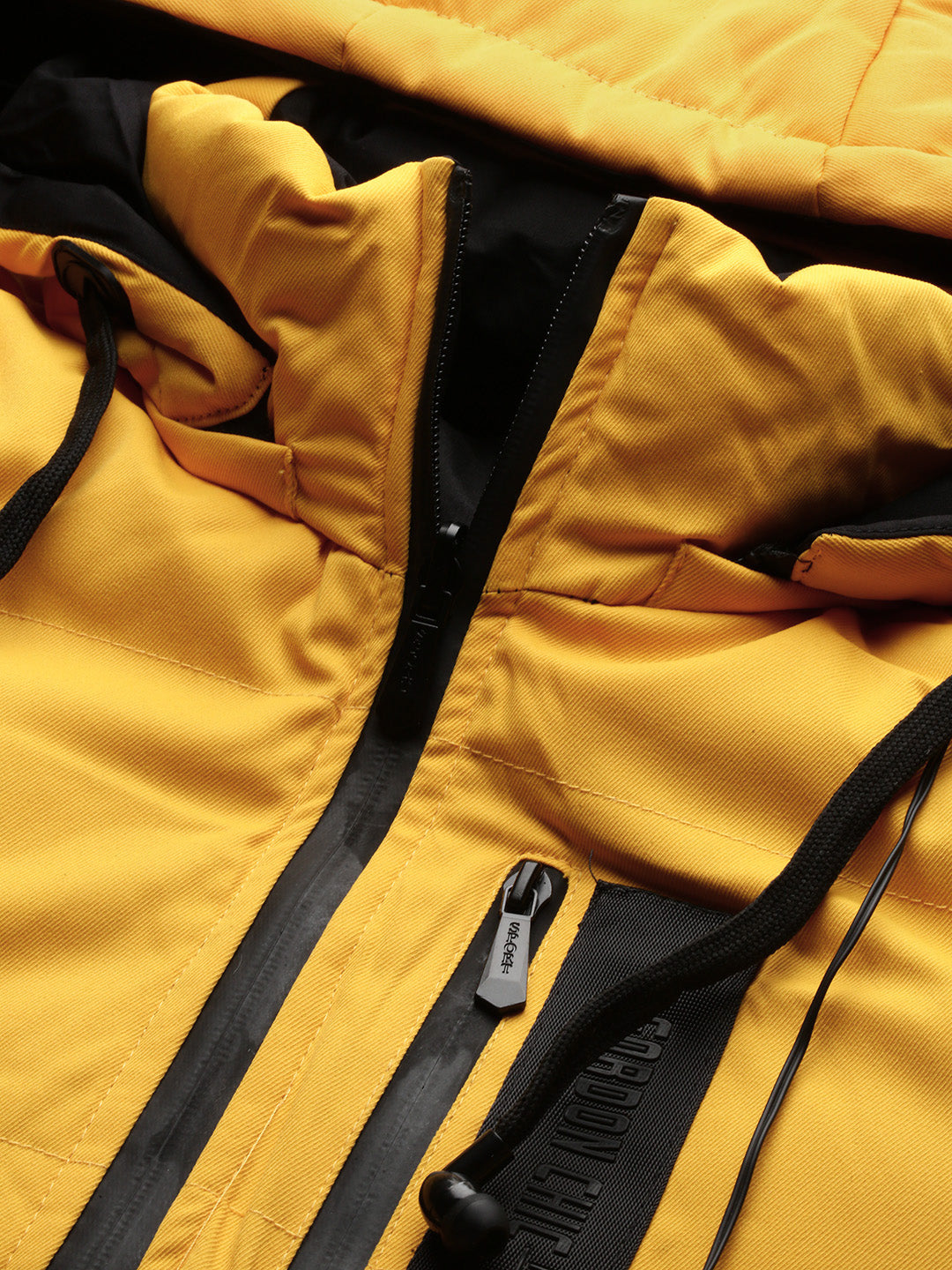 Men Solid Yellow Reversible Puffer Jacket with Hoodie