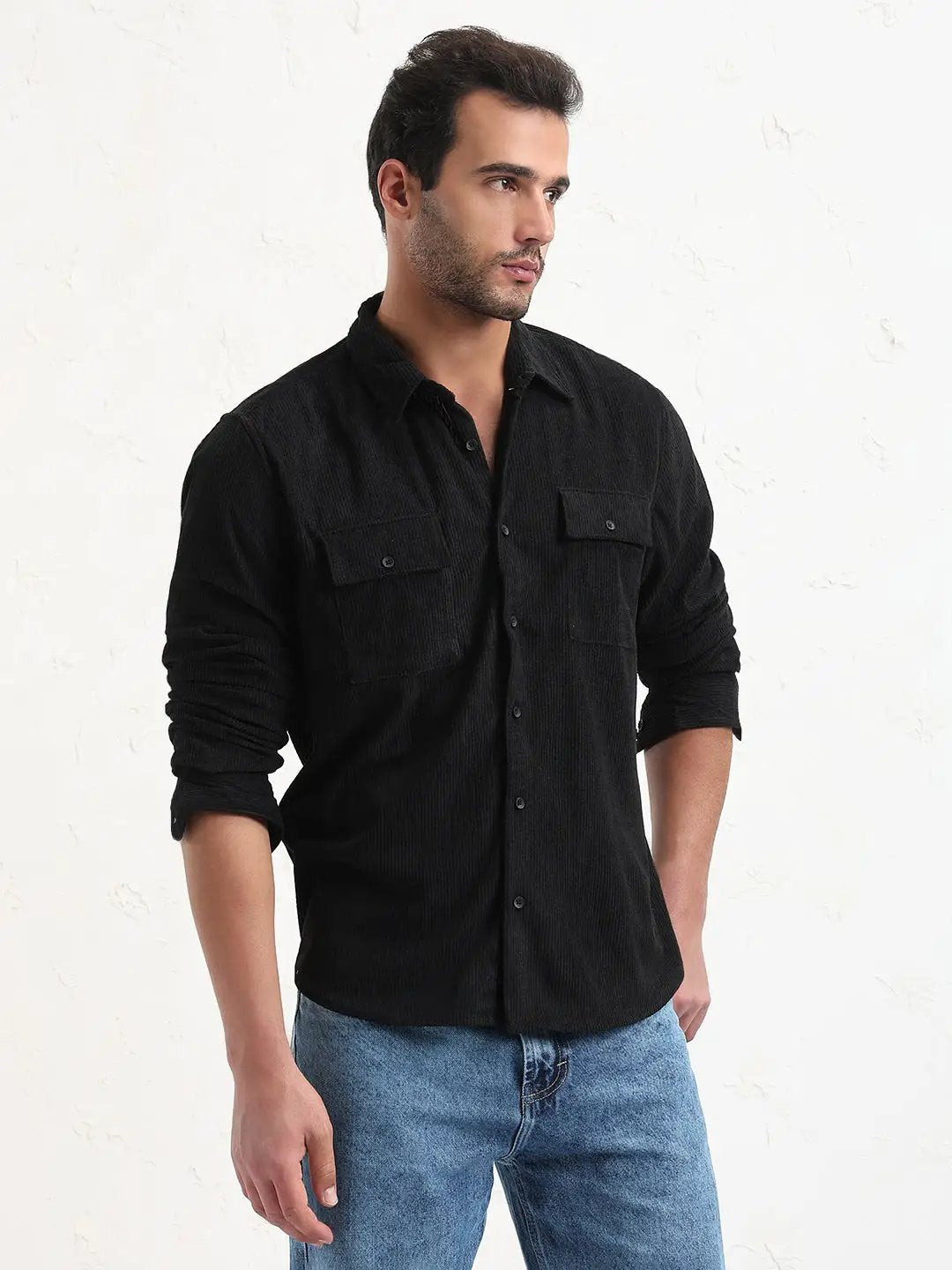 Men's Black Solid Slim Fit Shirt - from SHOWOFFFF