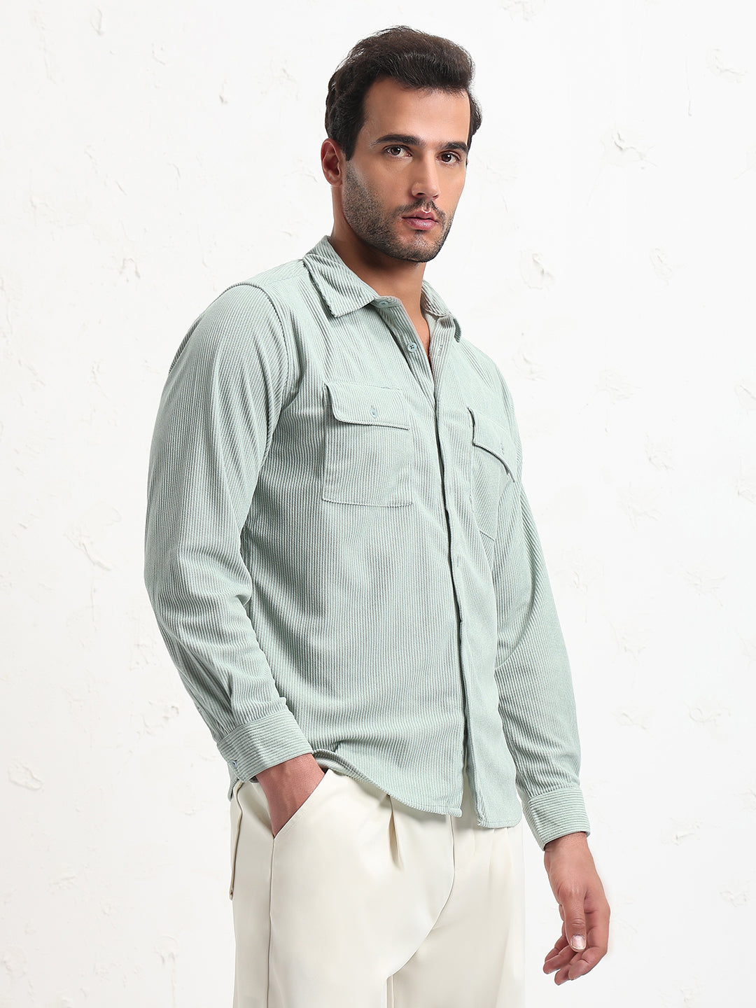 Men's Green Solid Slim Fit Shirt