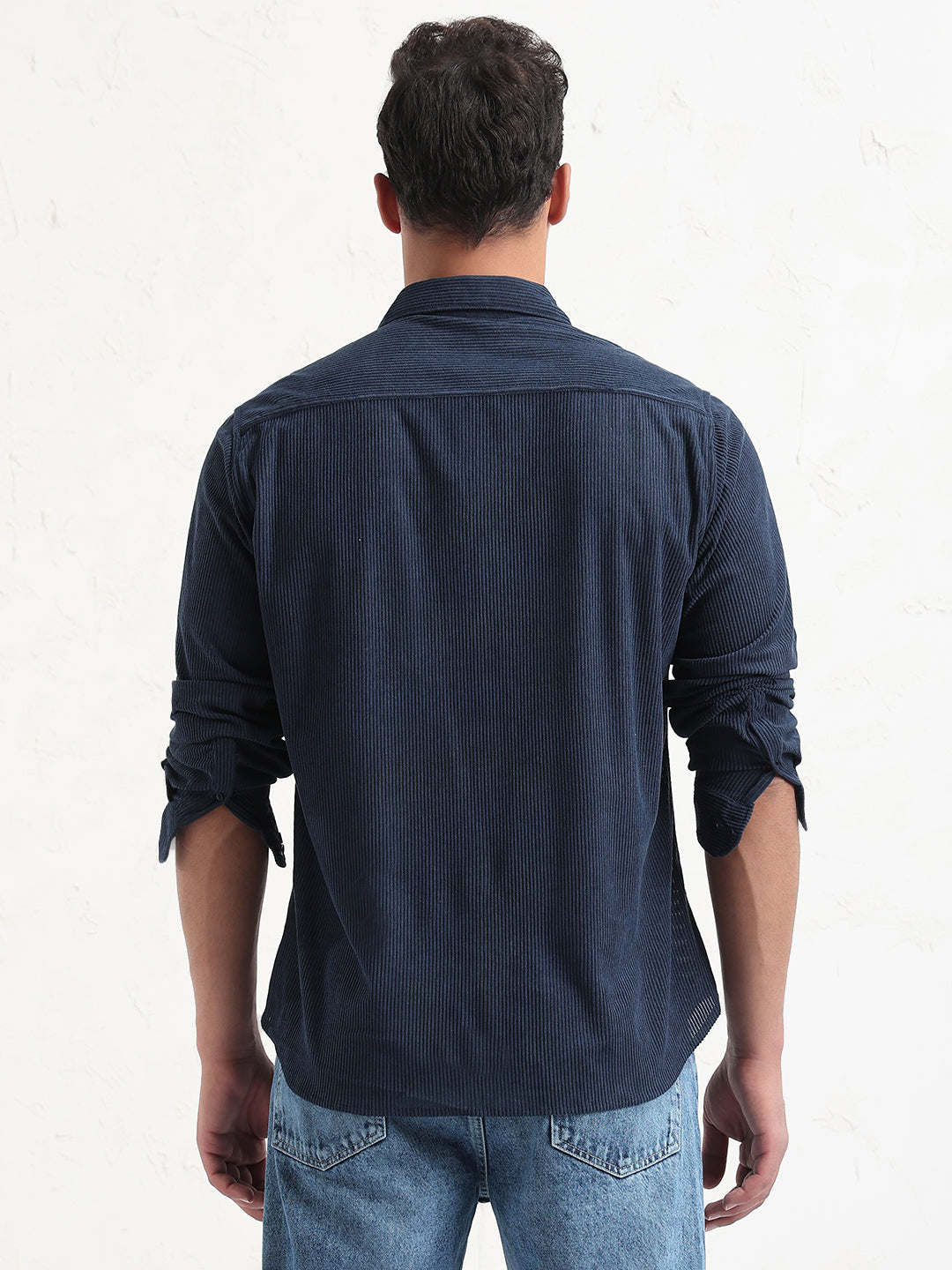 Men's Navy Blue Solid Slim Fit Shirt
