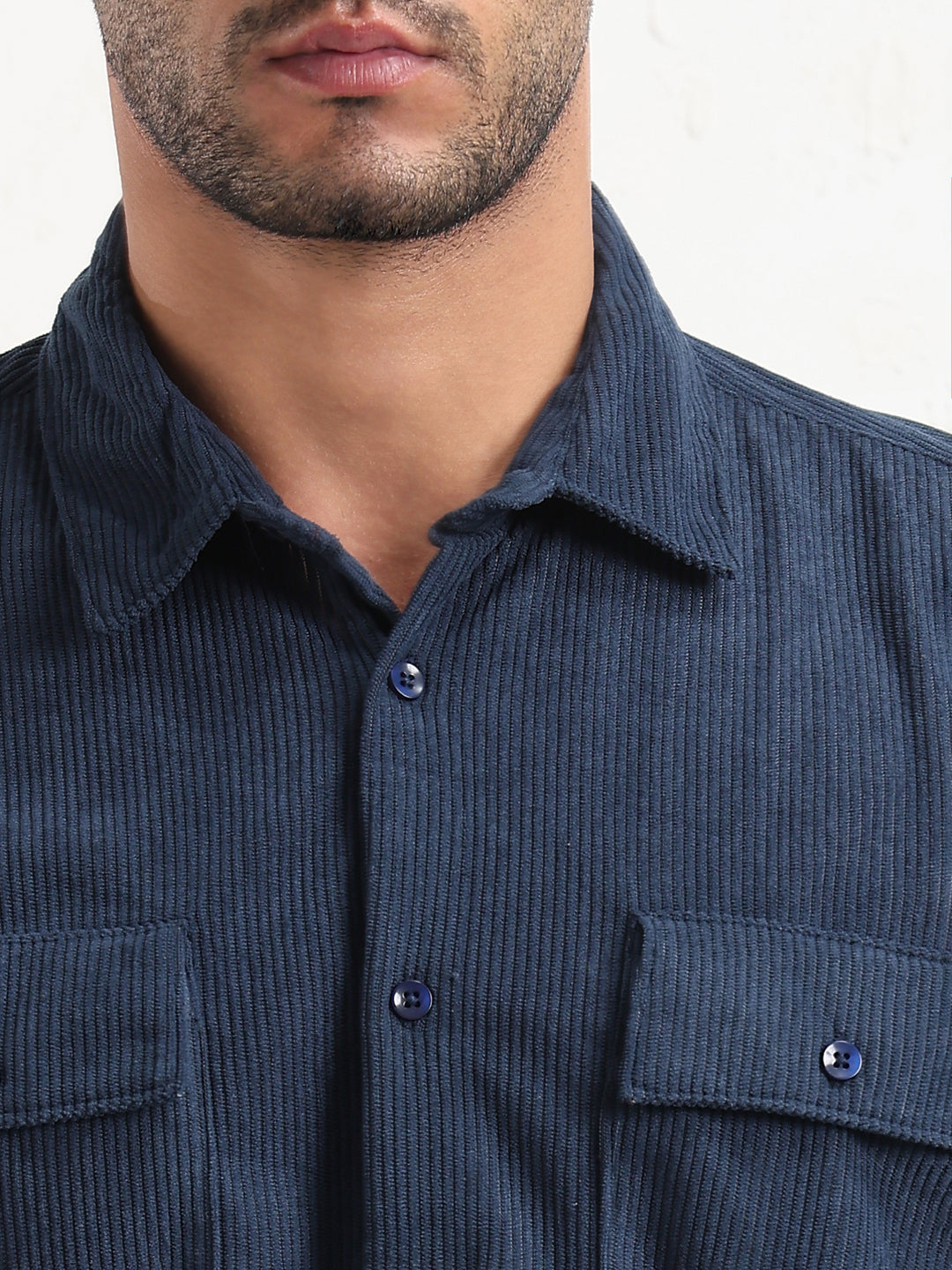 Men's Navy Blue Solid Slim Fit Shirt
