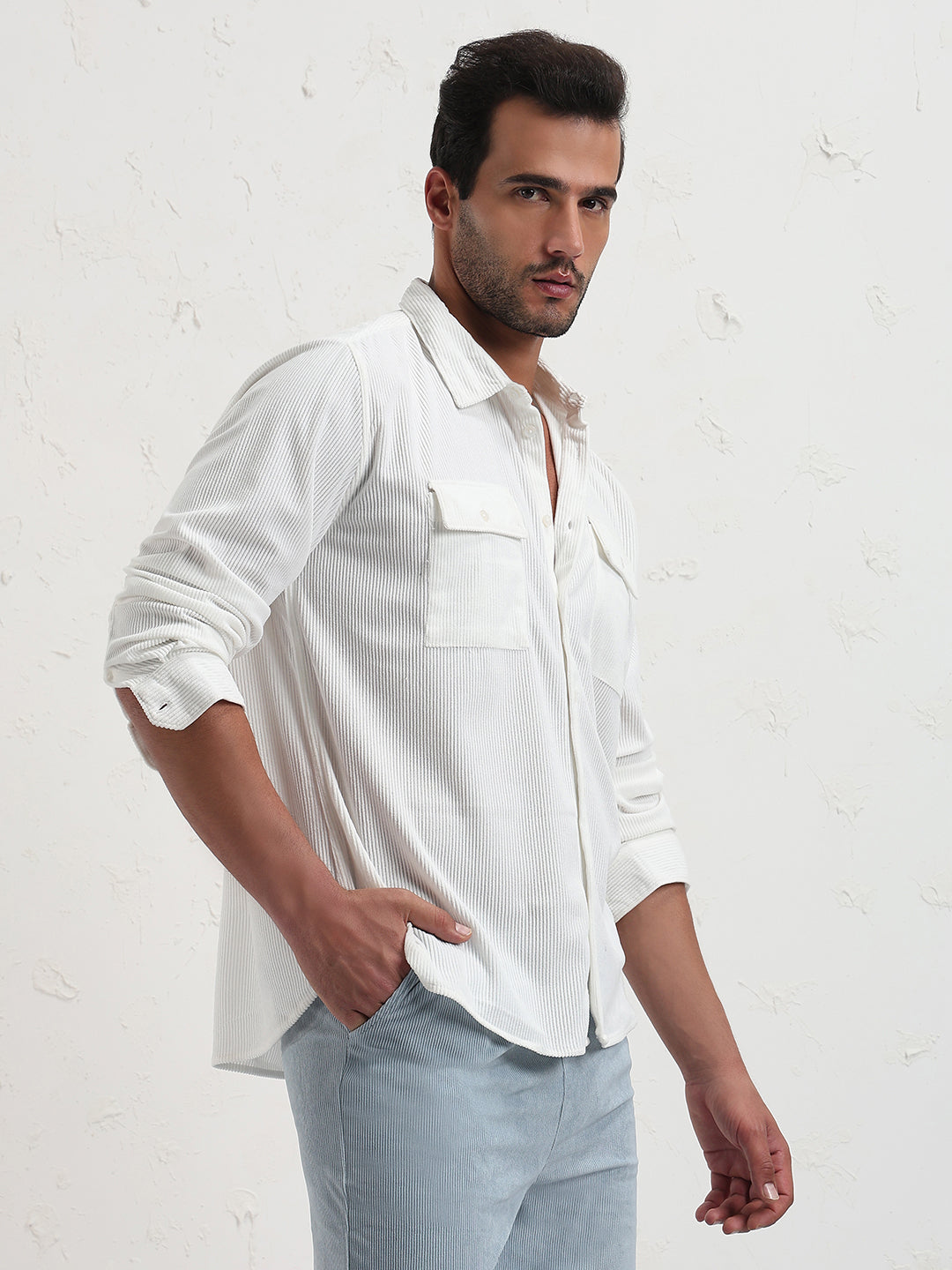 Men's White Solid Slim Fit Shirt