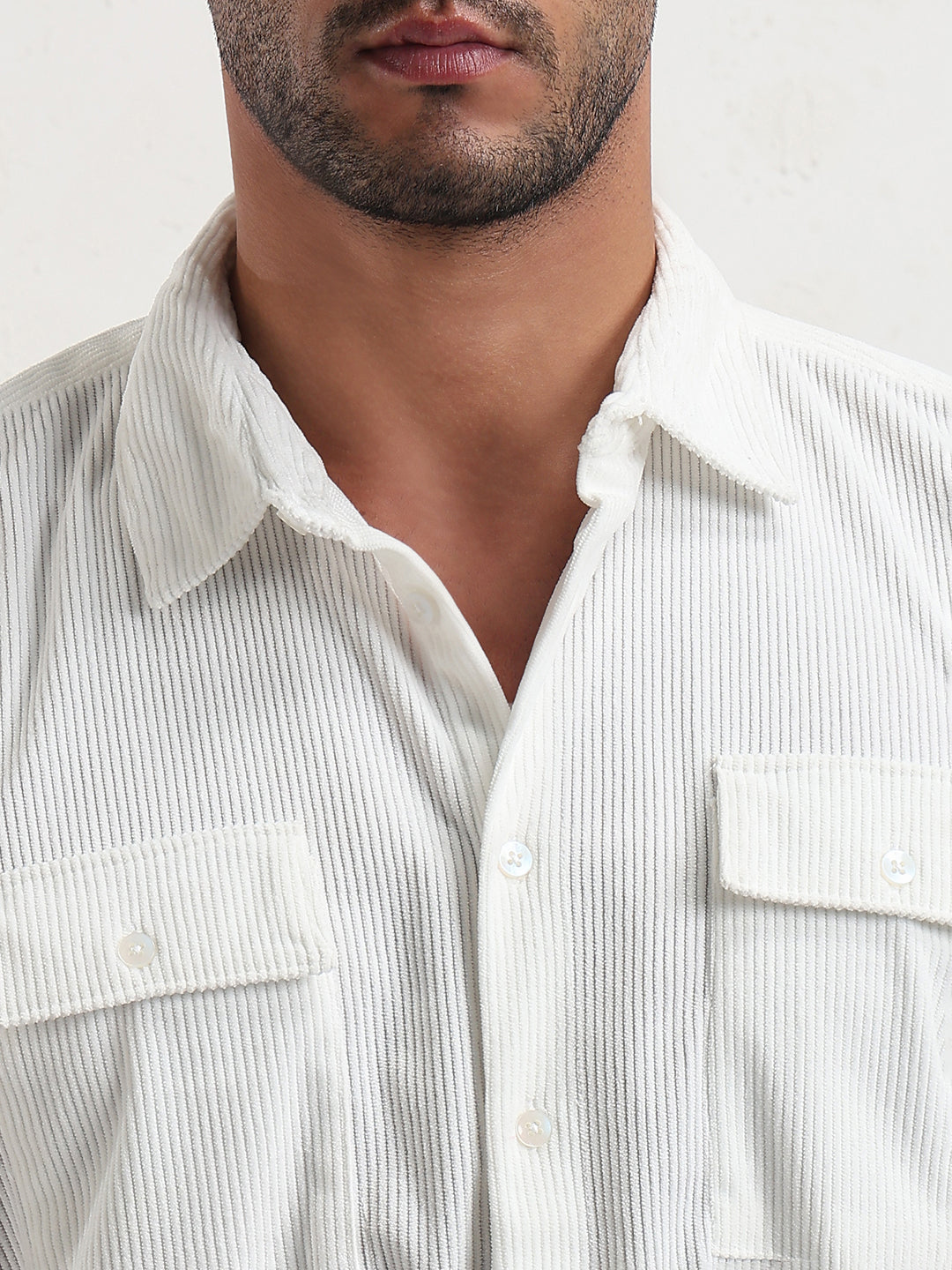 Men's White Solid Slim Fit Shirt