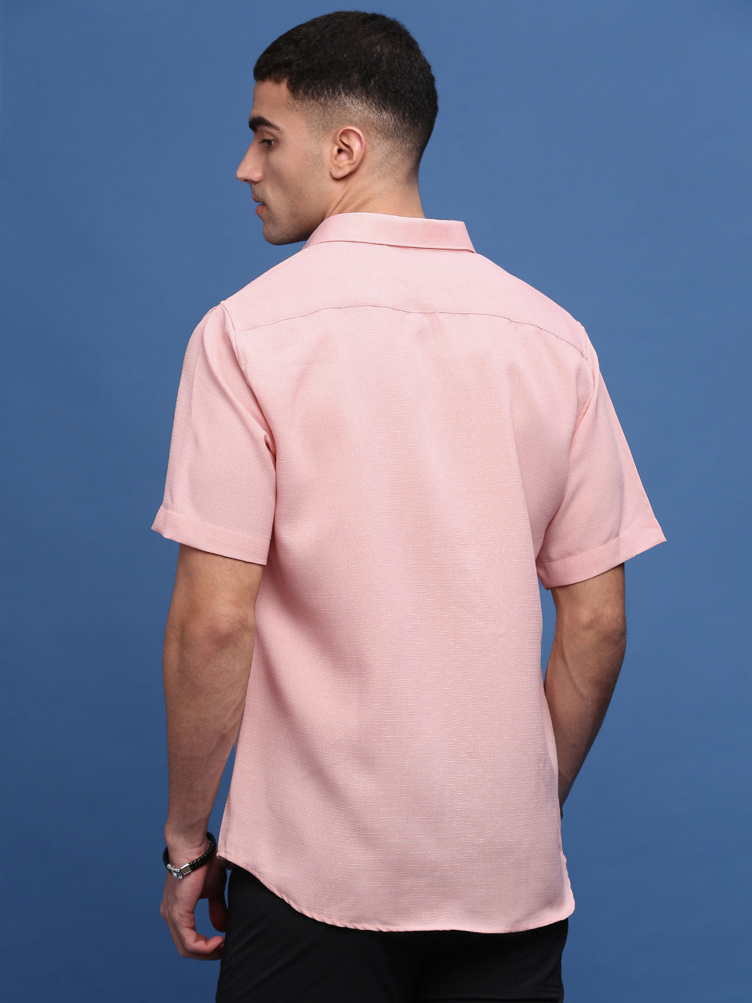 Men Peach Solid Slim Fit Shirt