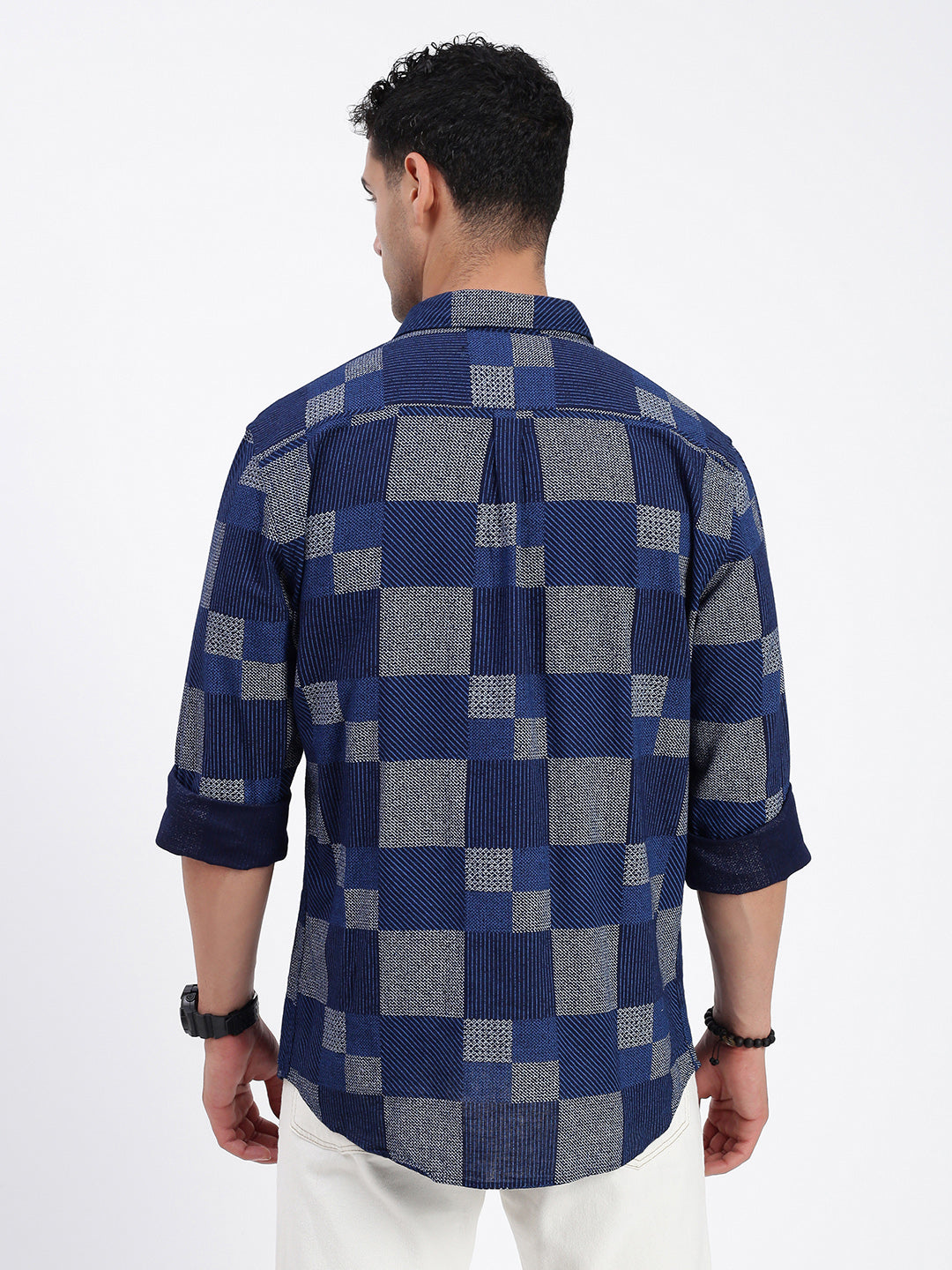 Men Geometric Blue Slim Fit Shirt