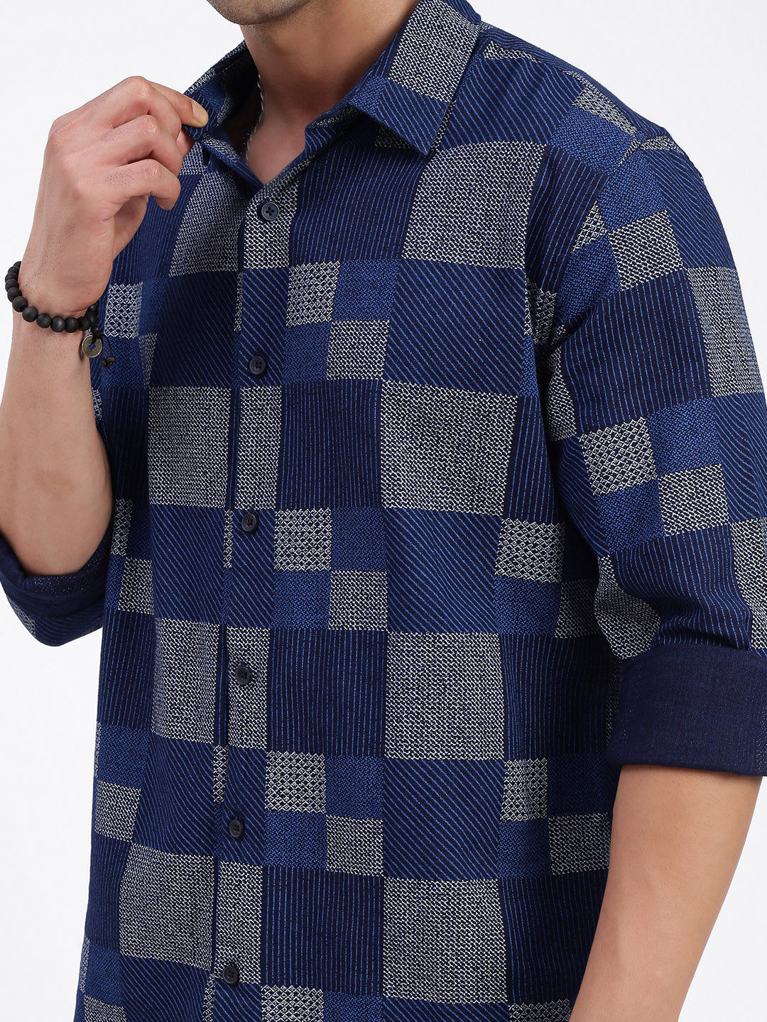 Men Geometric Blue Slim Fit Shirt