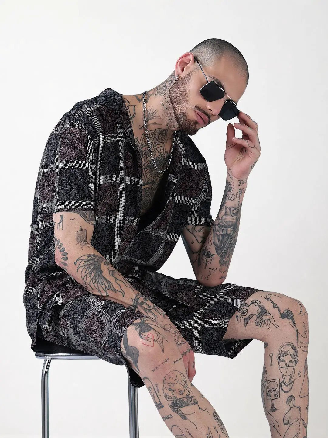 Men's Black Printed Cuban Collar Relaxed Fit Co-Ords Set - Uncategorized from SHOWOFFFF