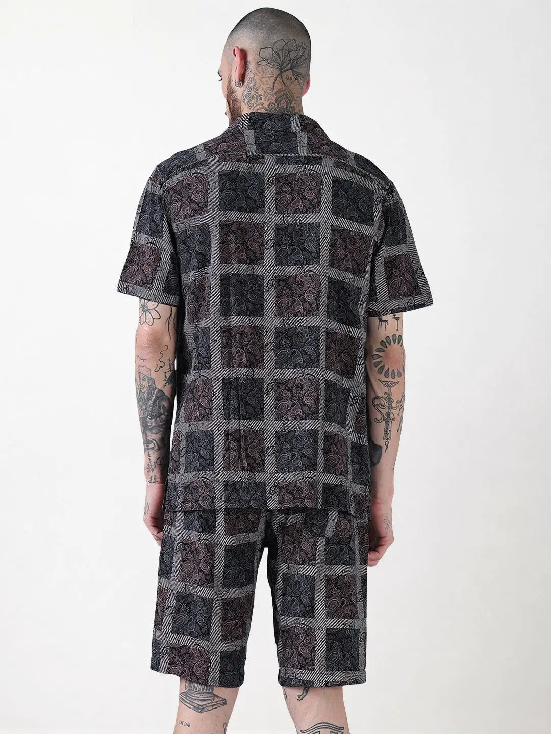 Men's Black Printed Cuban Collar Relaxed Fit Co-Ords Set - Uncategorized from SHOWOFFFF