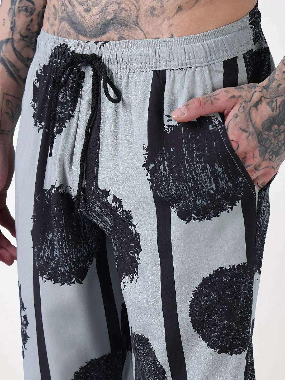 Men's Grey Abstract Print Cuban Collar Relaxed Fit Co-Ords Set - Uncategorized from SHOWOFFFF