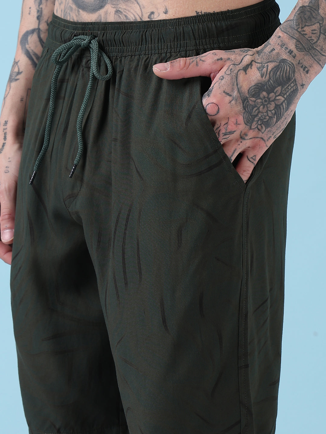 Men's Green Abstract Print Cuban Collar Relaxed Fit Co-Ords Set