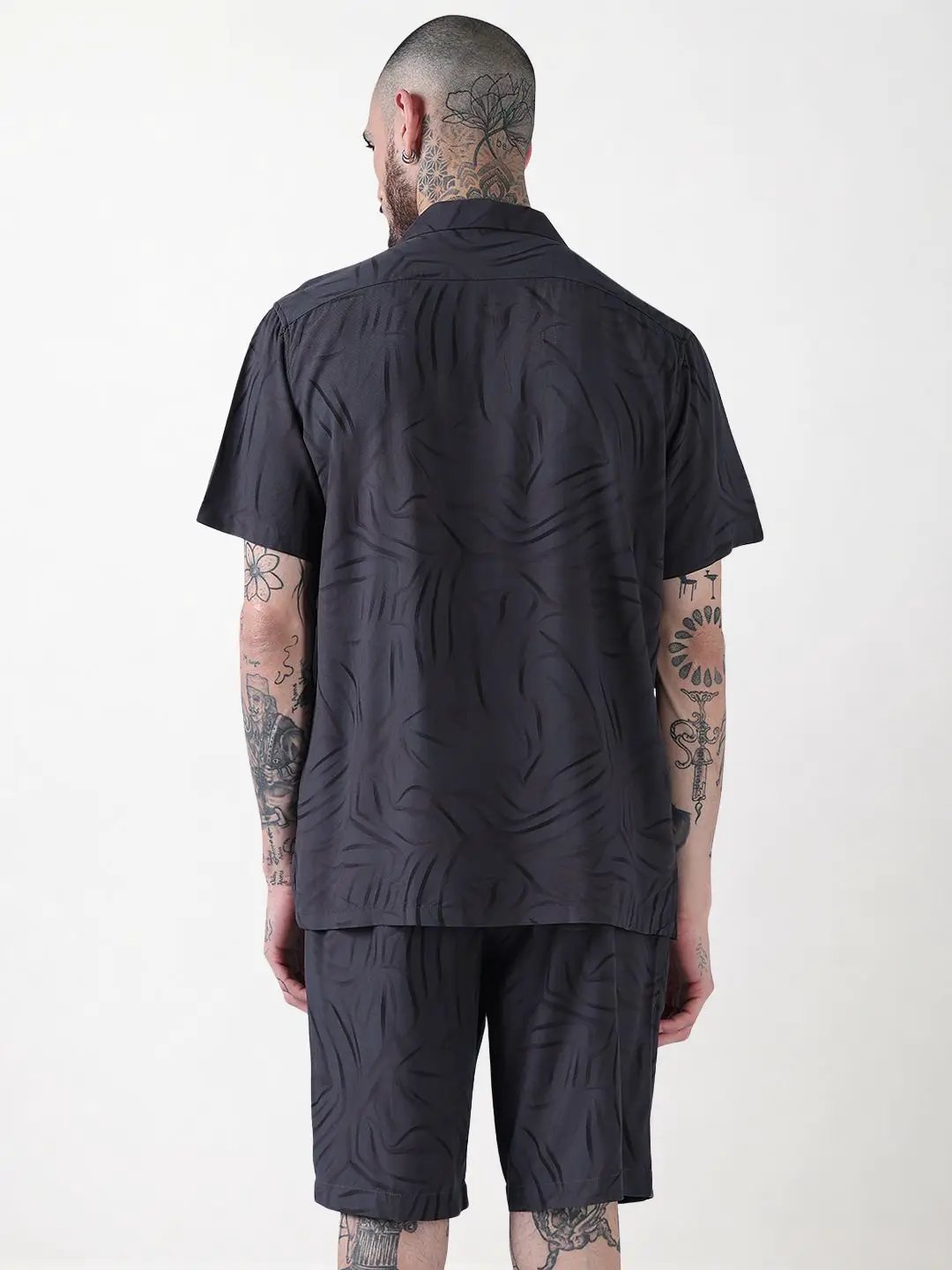 Men's Grey Abstract Print Cuban Collar Relaxed Fit Co-Ords Set - Uncategorized from SHOWOFFFF