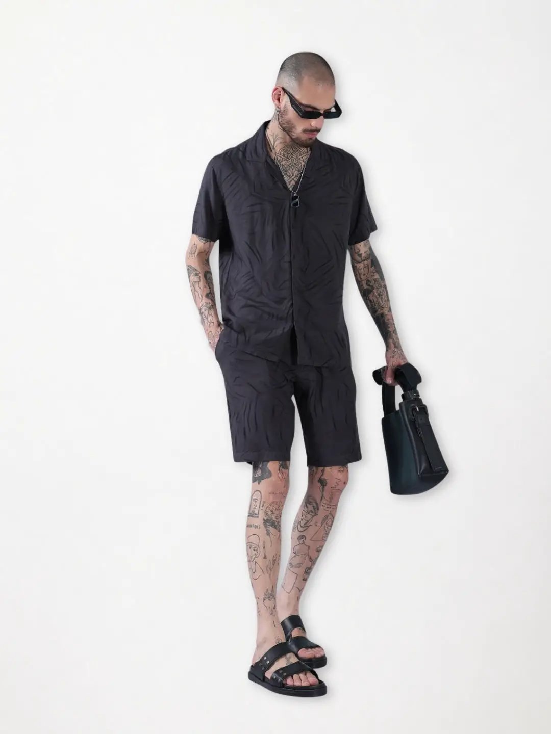 Men's Grey Abstract Print Cuban Collar Relaxed Fit Co-Ords Set - Uncategorized from SHOWOFFFF