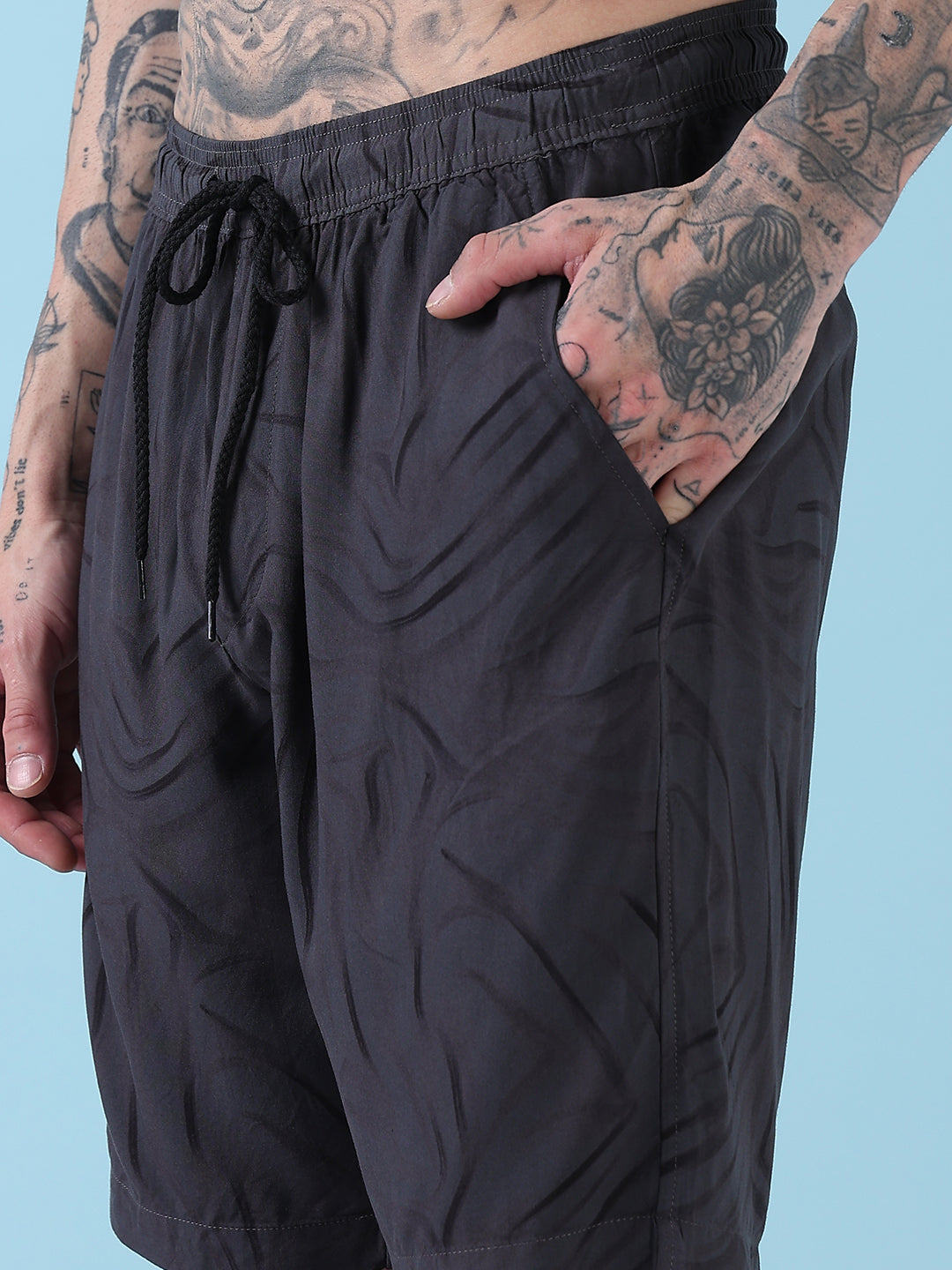 Men's Grey Abstract Print Cuban Collar Relaxed Fit Co-Ords Set