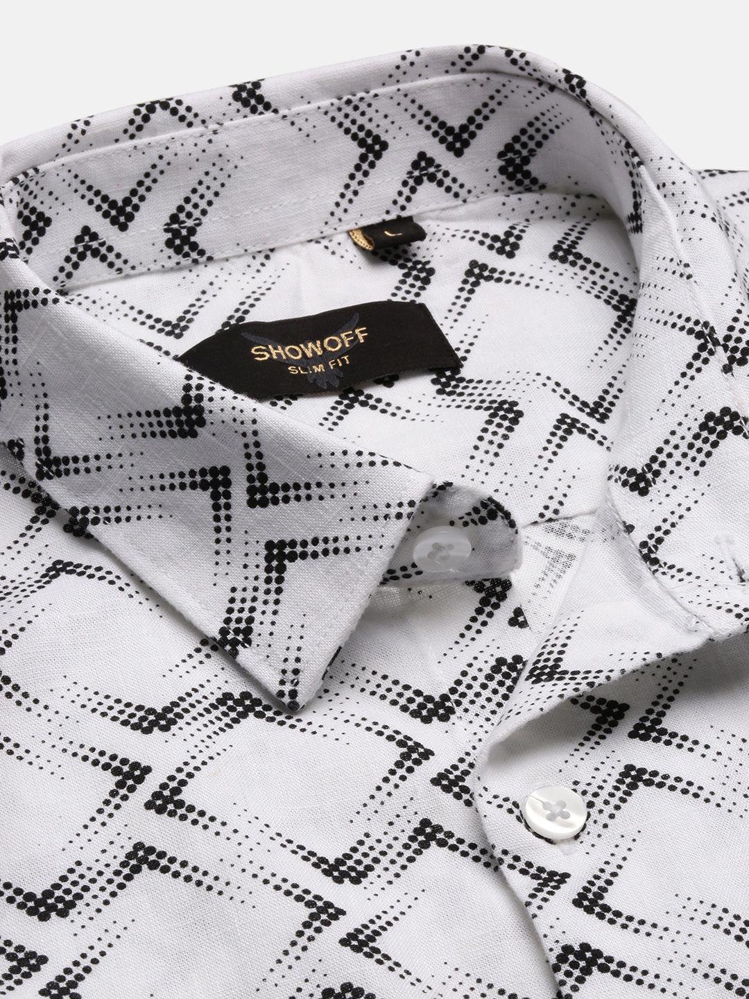 Men Spread Collar Printed Slim Fit White Shirt