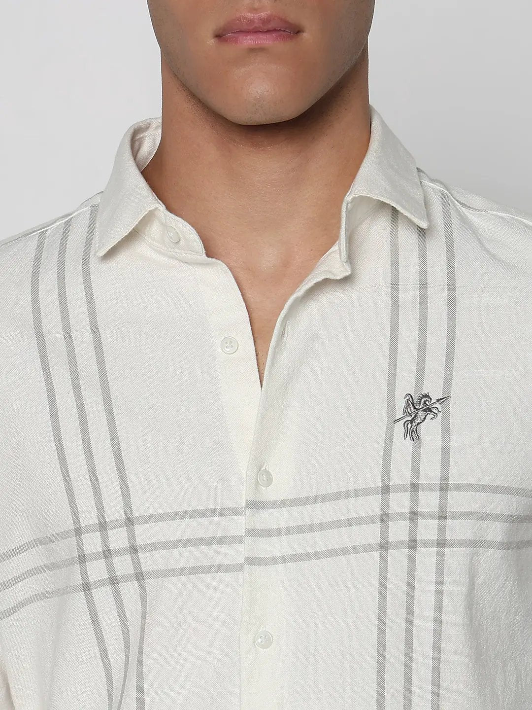 Men's Off White Stripes Slim Fit Formal Shirt - Uncategorized from SHOWOFFFF