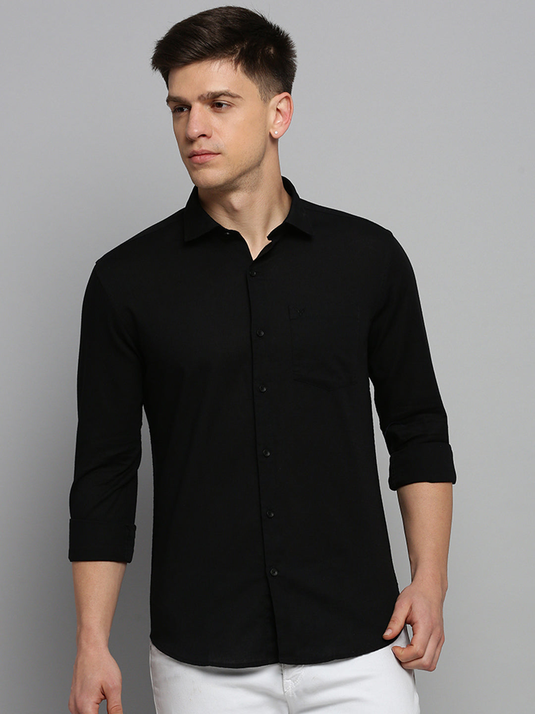 Men's Black Solid Slim Fit Shirt