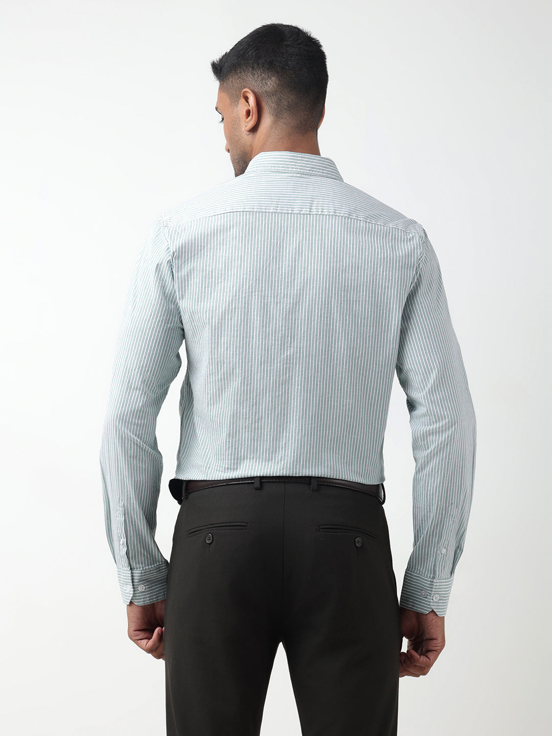 Men's Pinstripe Green Slim Fit Button-Down Shirt