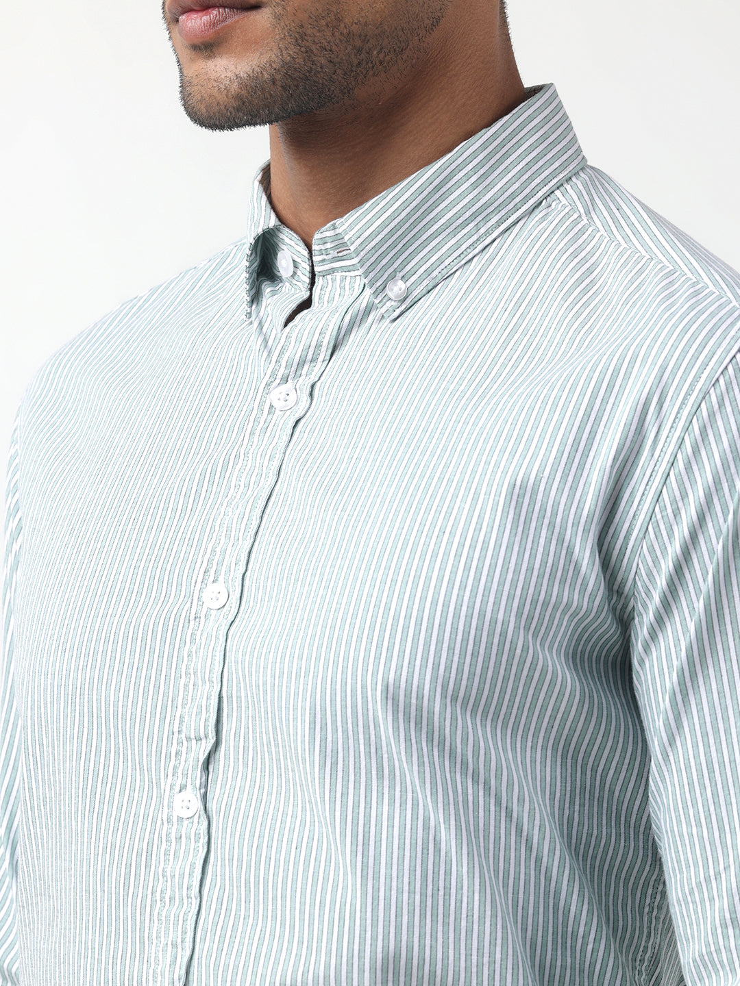 Men's Pinstripe Green Slim Fit Button-Down Shirt
