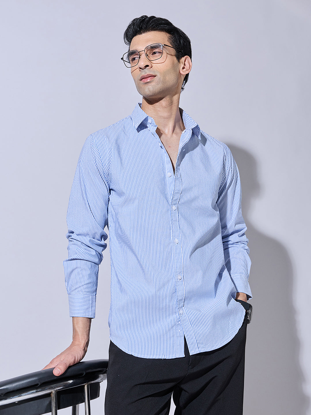 Men's Striped Blue Regular Fit Shirt