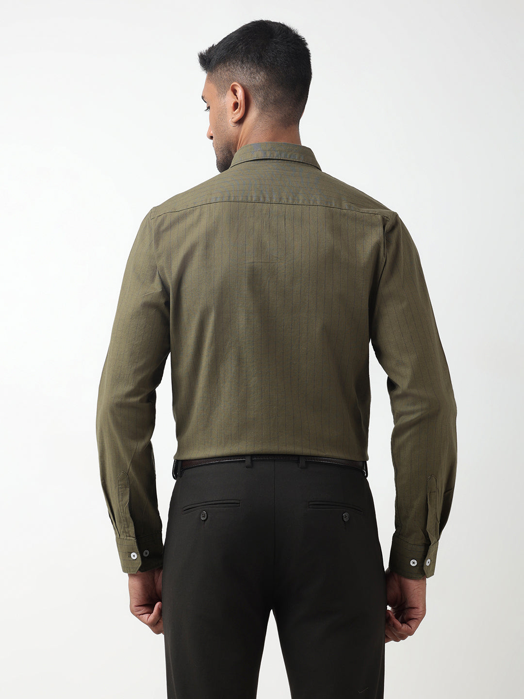 Men's Striped Olive Slim Fit Button-Down Shirt