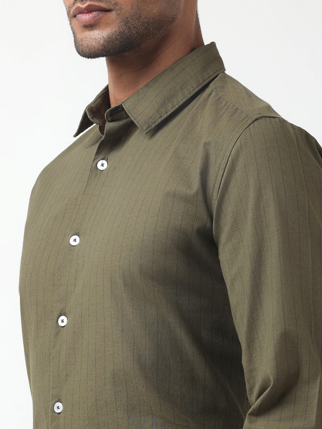 Men's Striped Olive Slim Fit Button-Down Shirt