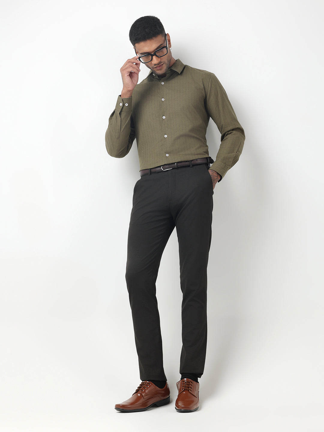 Men's Striped Olive Slim Fit Button-Down Shirt