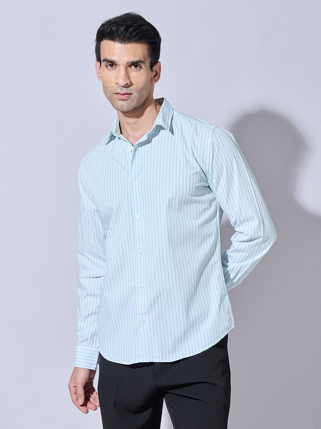 Men's Striped Sea Green Regular Fit Shirt
