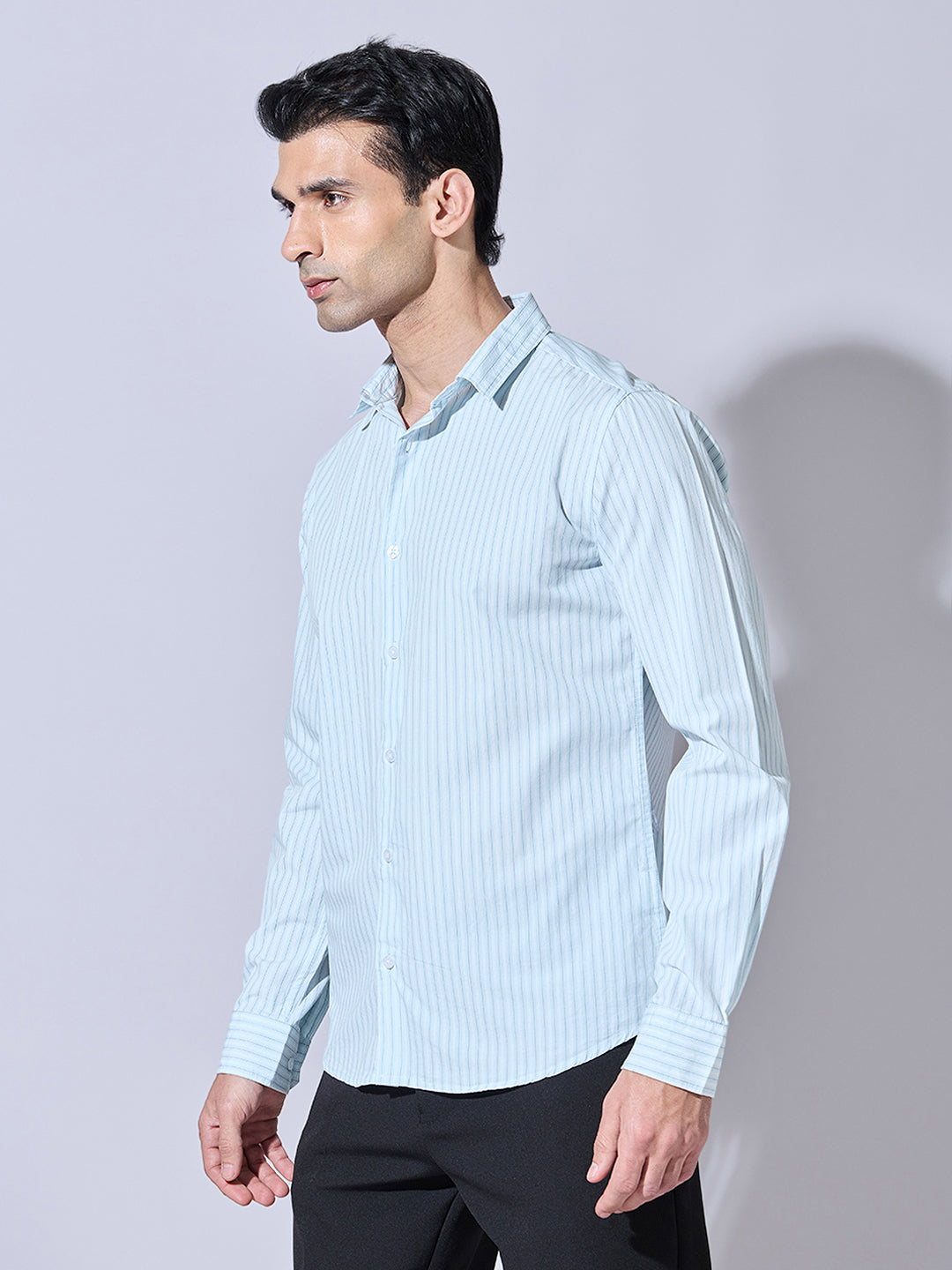 Men's Striped Sea Green Regular Fit Shirt