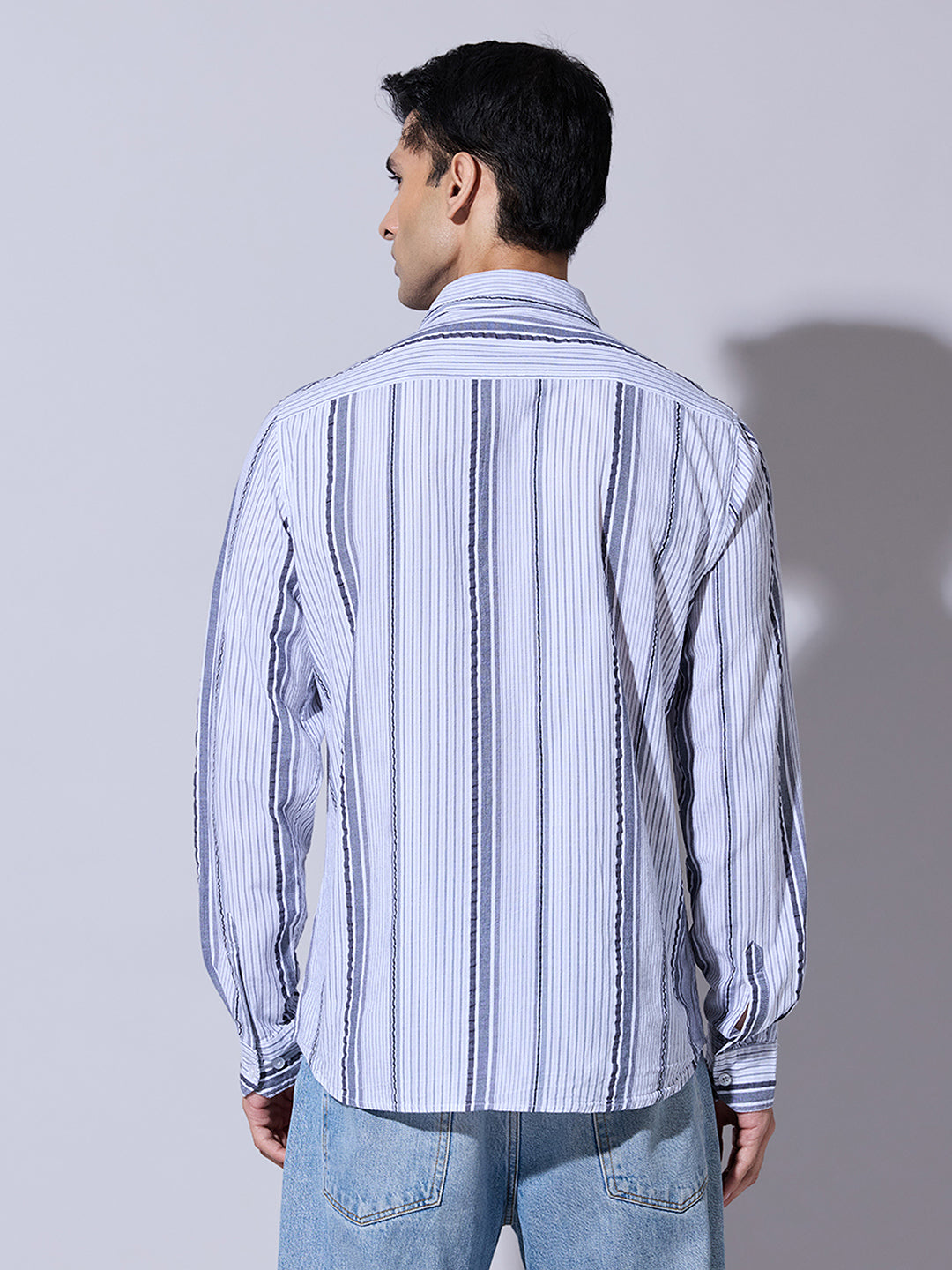 Men's Striped Grey Casual Relaxed Fit Shirt