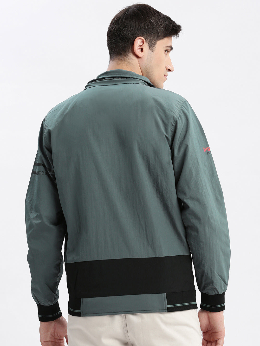 Men Colourblocked Mock Collar Teal Bomber Jacket Comes with Detachable Hoodie