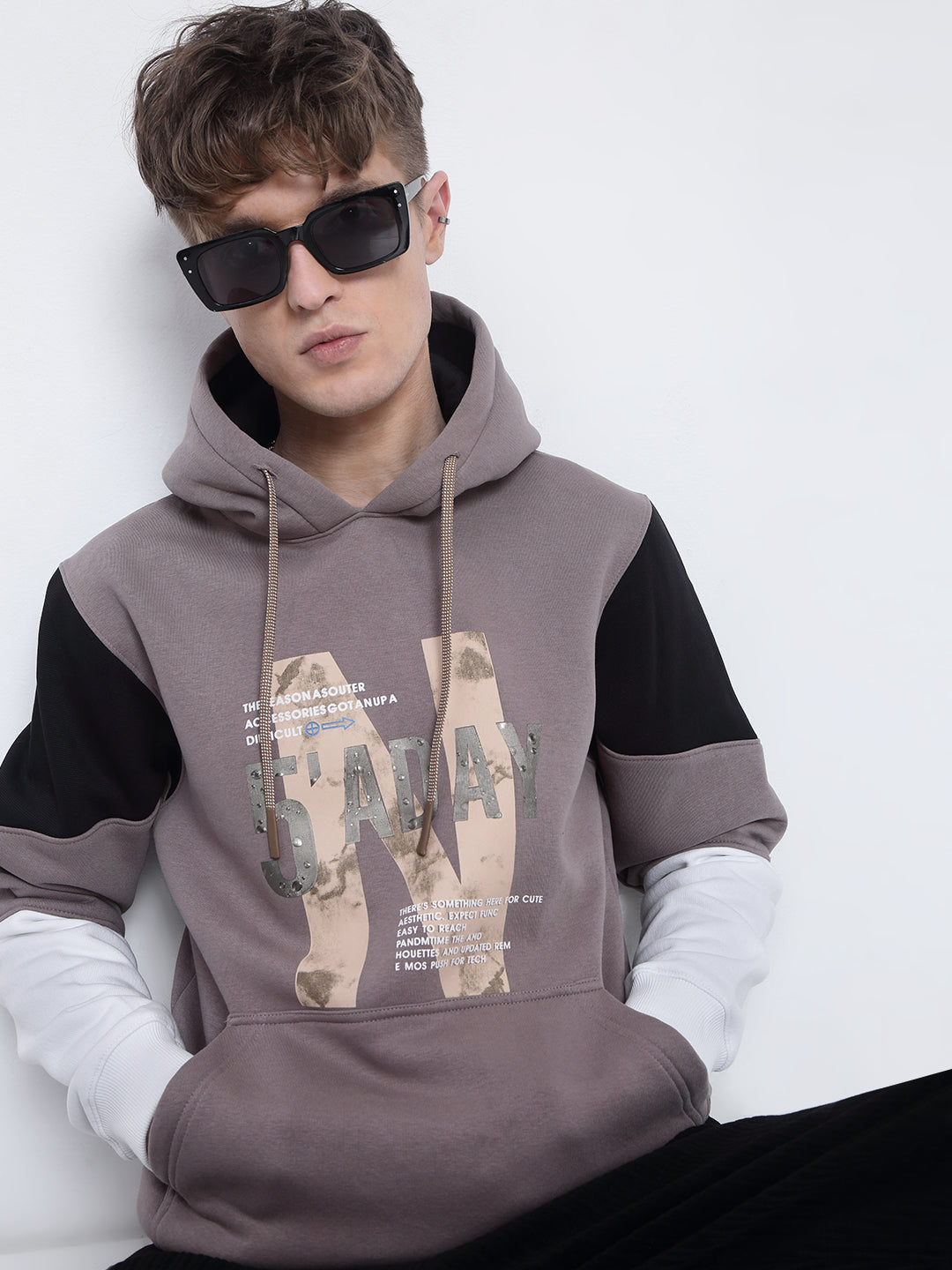 Men's Typography Printed Beige Hoodie