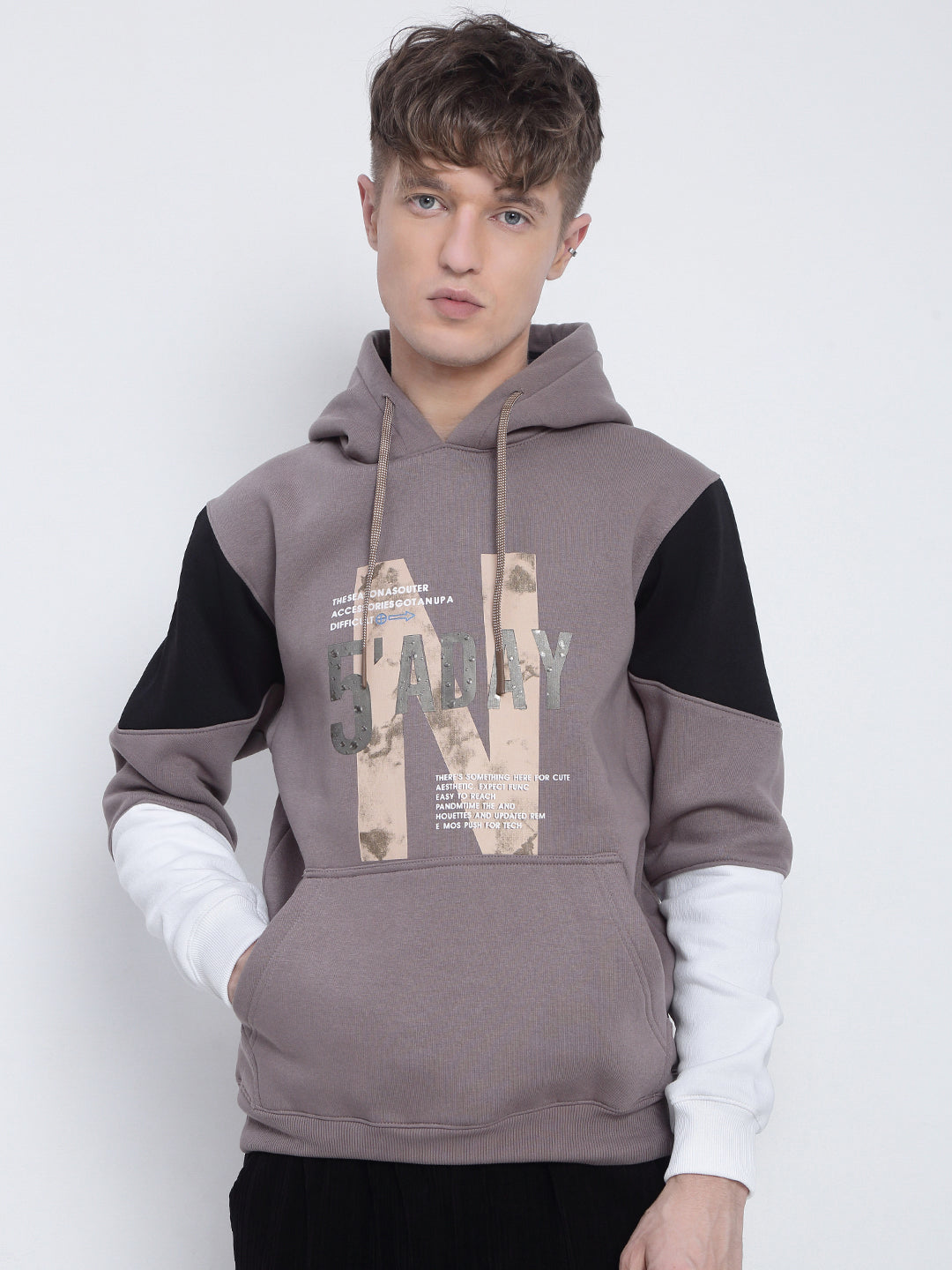 Men's Typography Printed Beige Hoodie