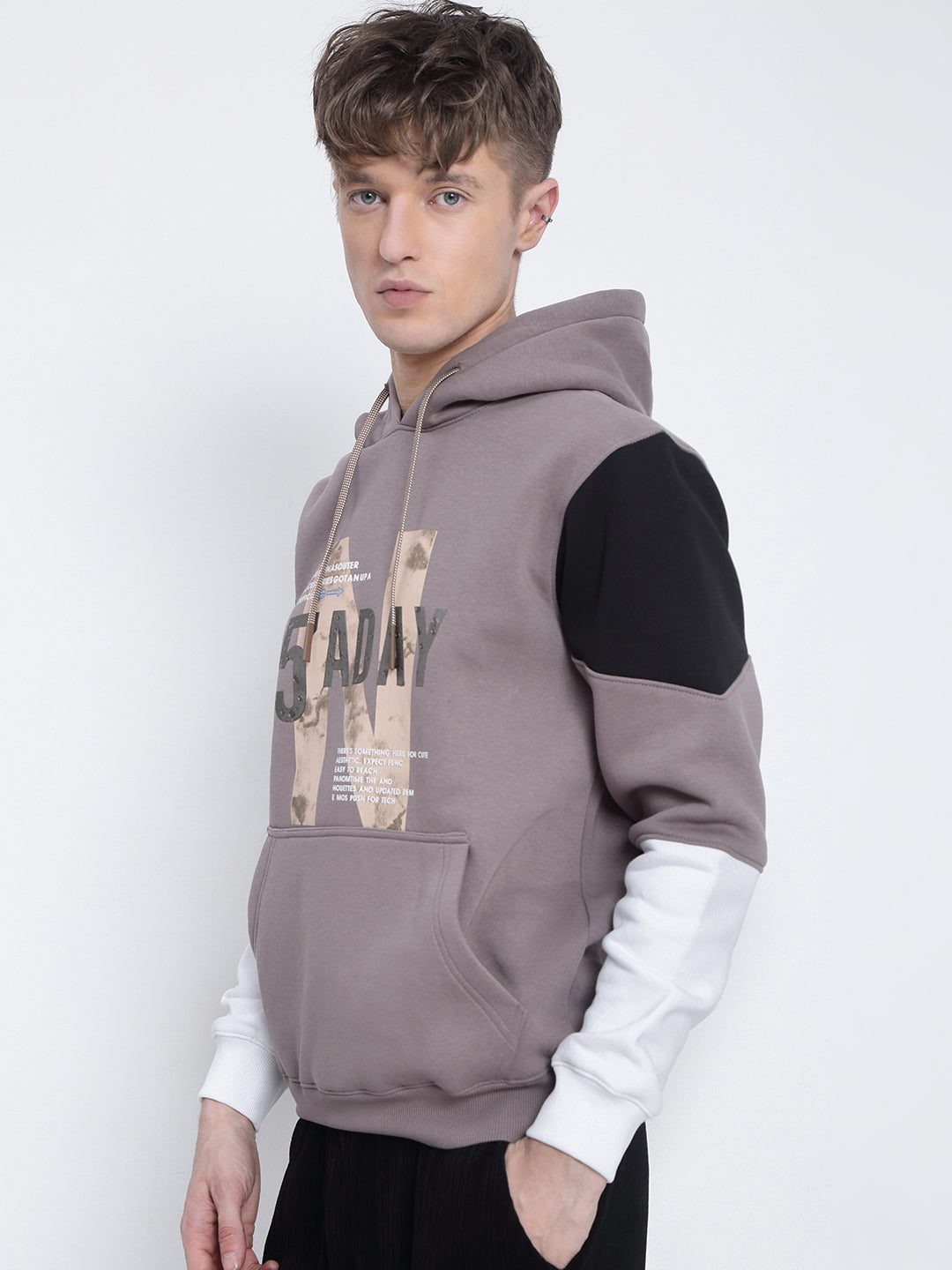 Men's Typography Printed Beige Hoodie
