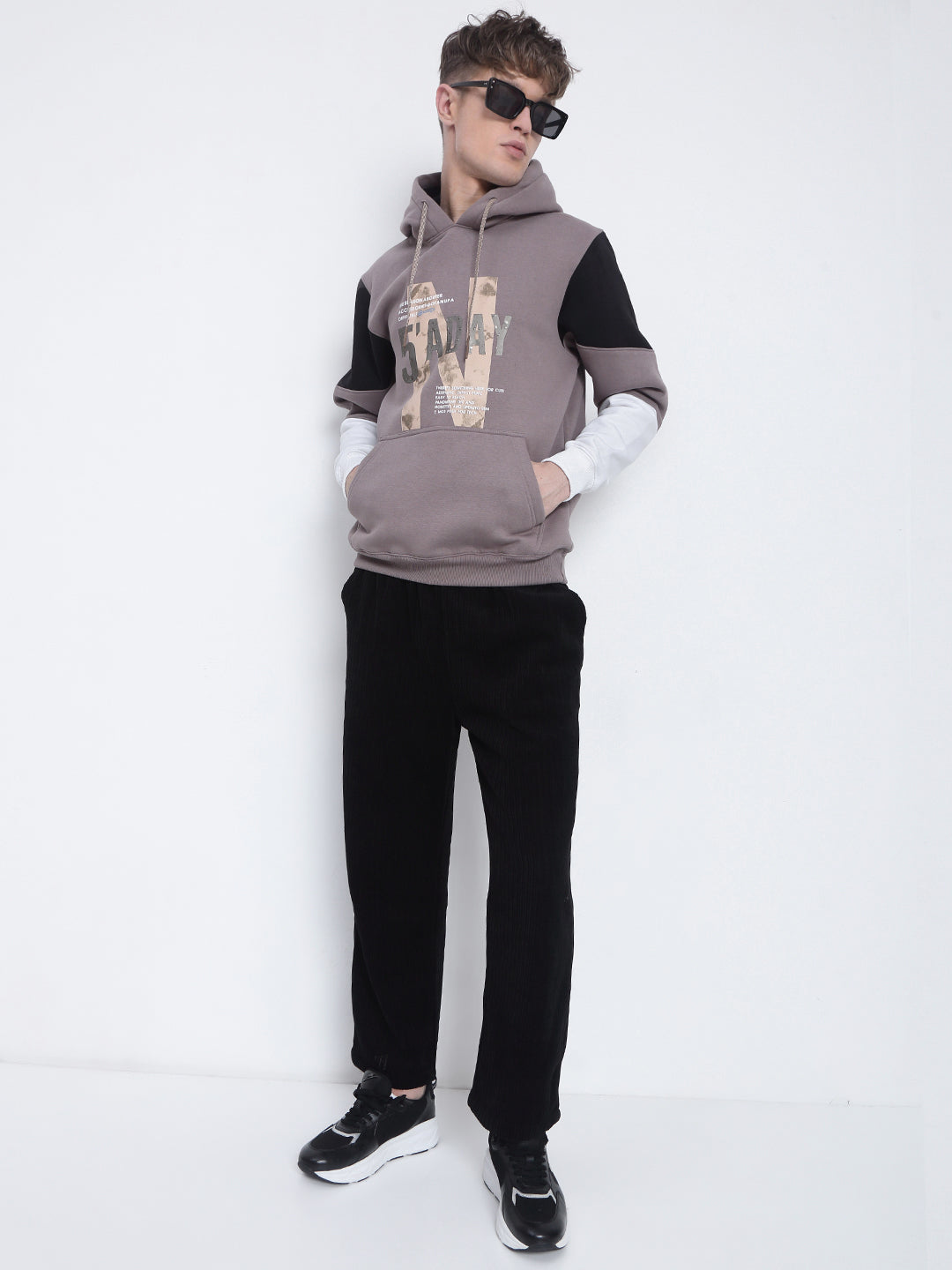 Men's Typography Printed Beige Hoodie