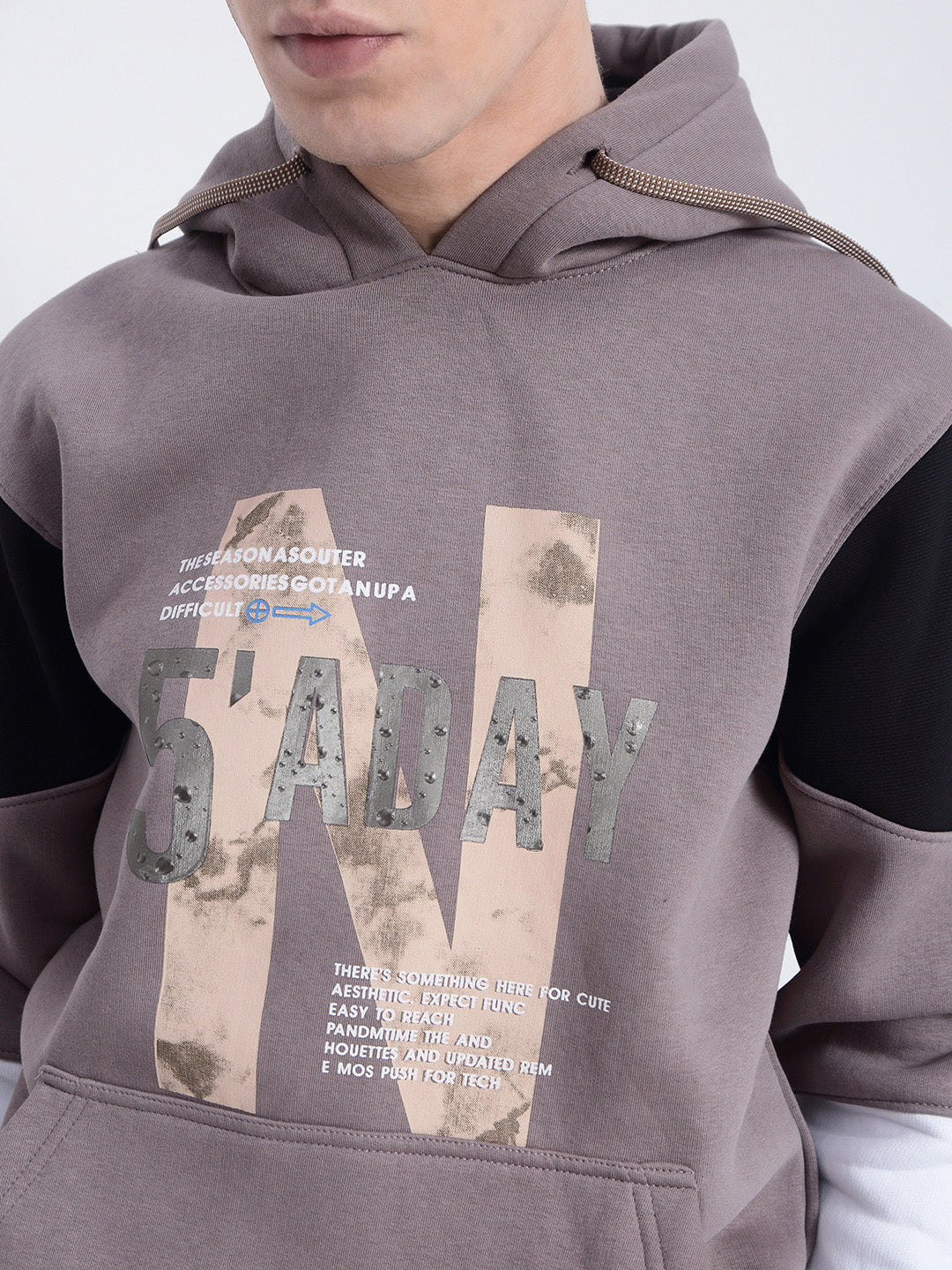 Men's Typography Printed Beige Hoodie