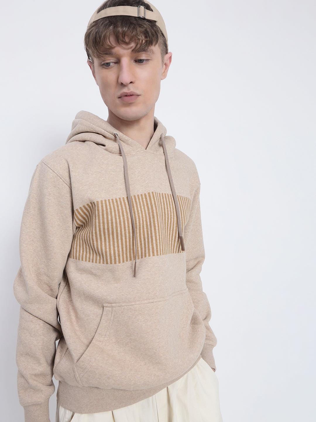 Men's Striped Beige Hoodie