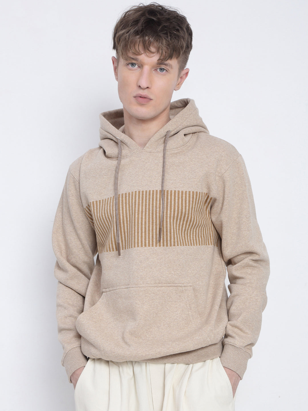 Men's Striped Beige Hoodie