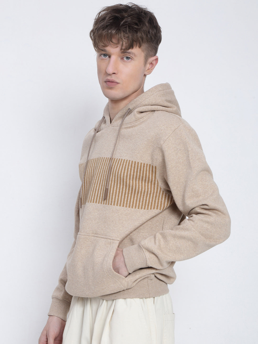 Men's Striped Beige Hoodie