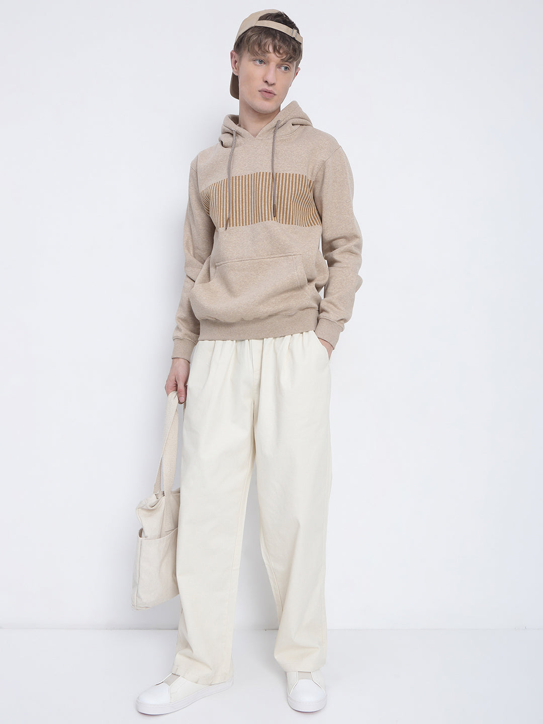 Men's Striped Beige Hoodie