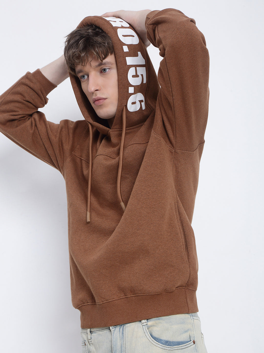 Men's Brown Sweatshirt with Printed Hoodie