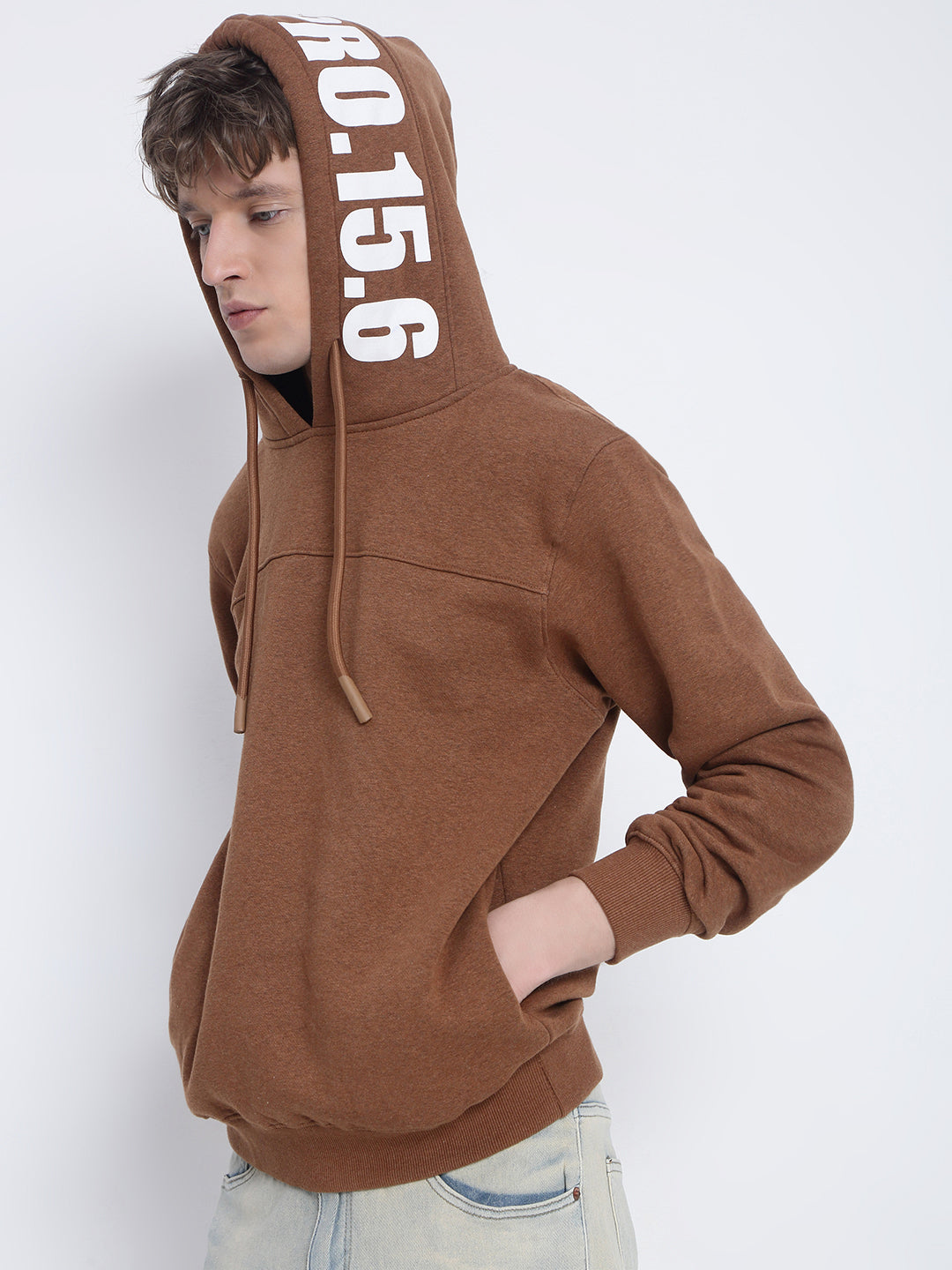 Men's Brown Sweatshirt with Printed Hoodie
