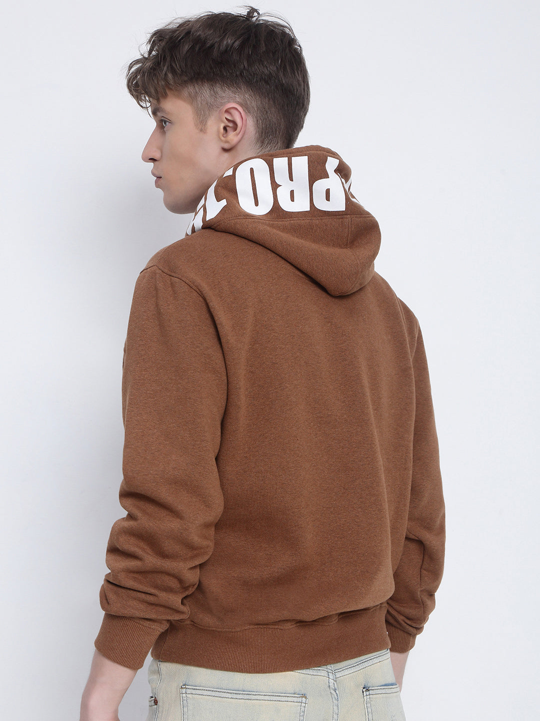 Men's Brown Sweatshirt with Printed Hoodie