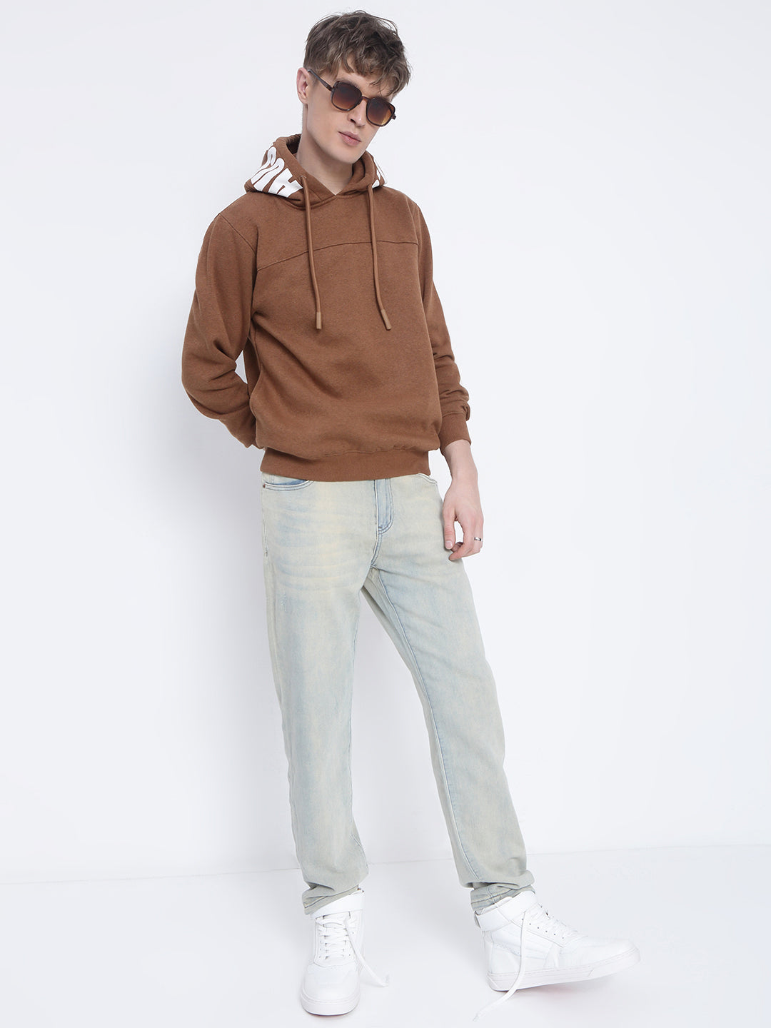 Men's Brown Sweatshirt with Printed Hoodie