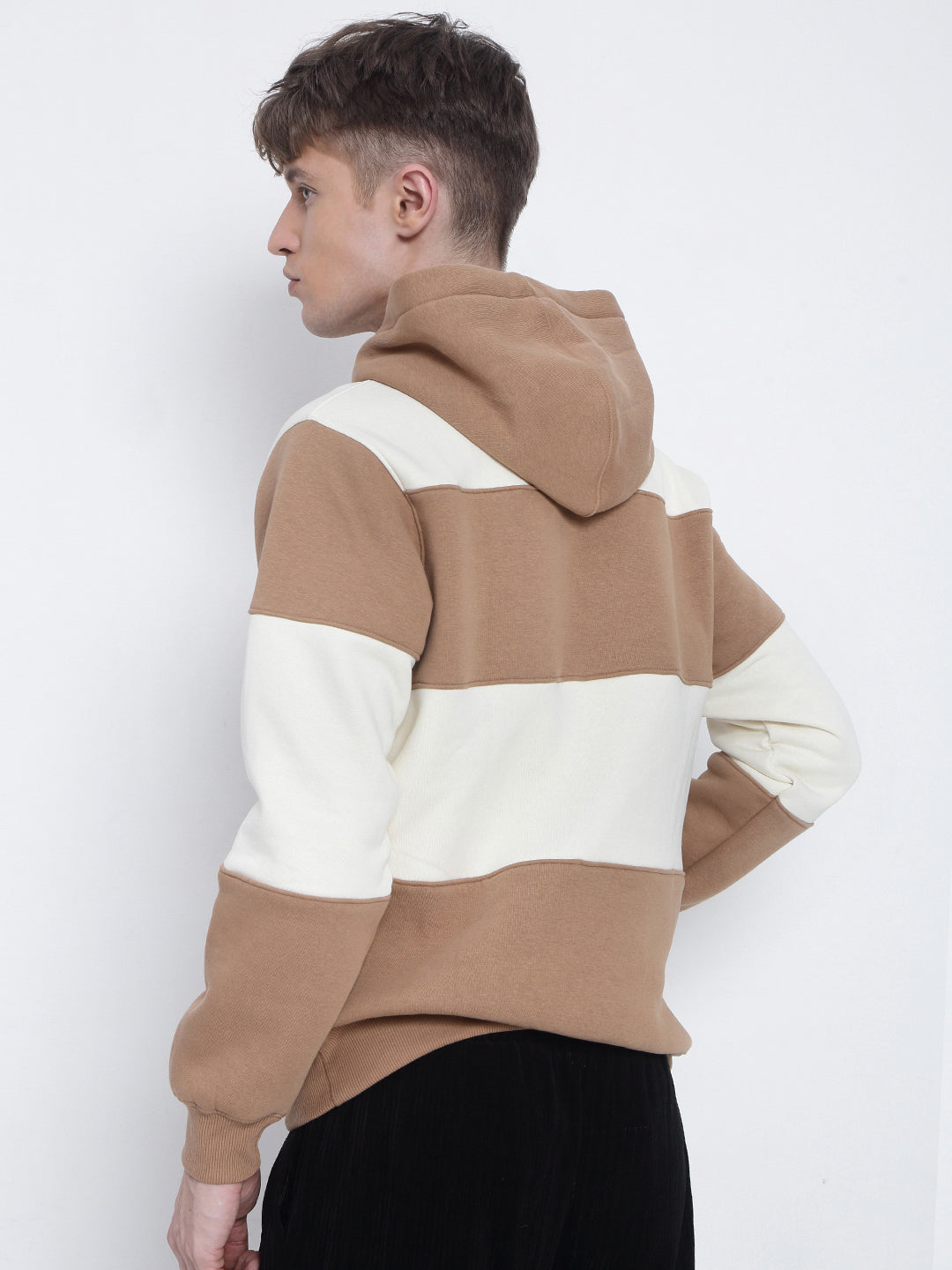 Men's Typography Printed Striped Brown Hoodie