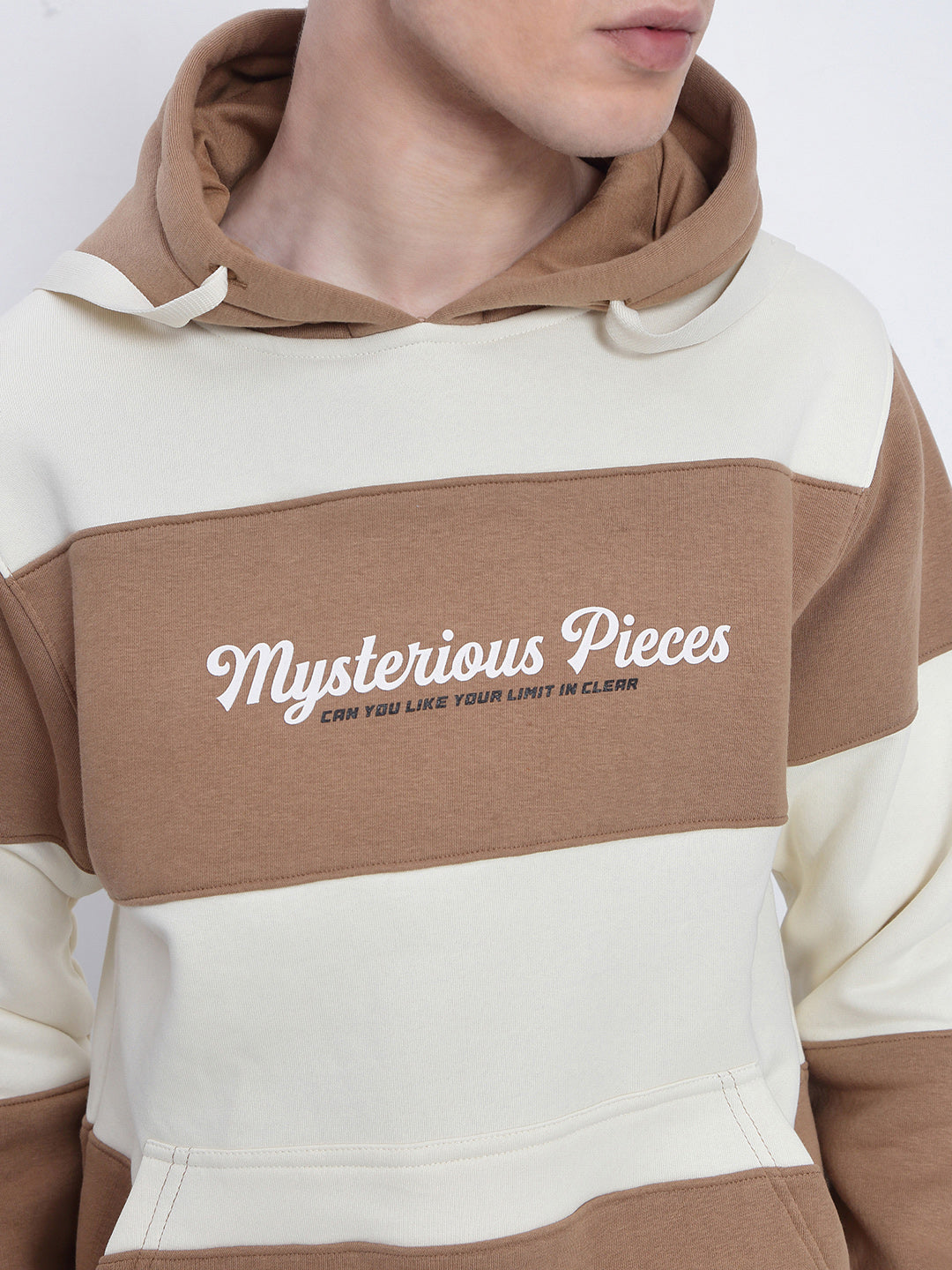 Men's Typography Printed Striped Brown Hoodie