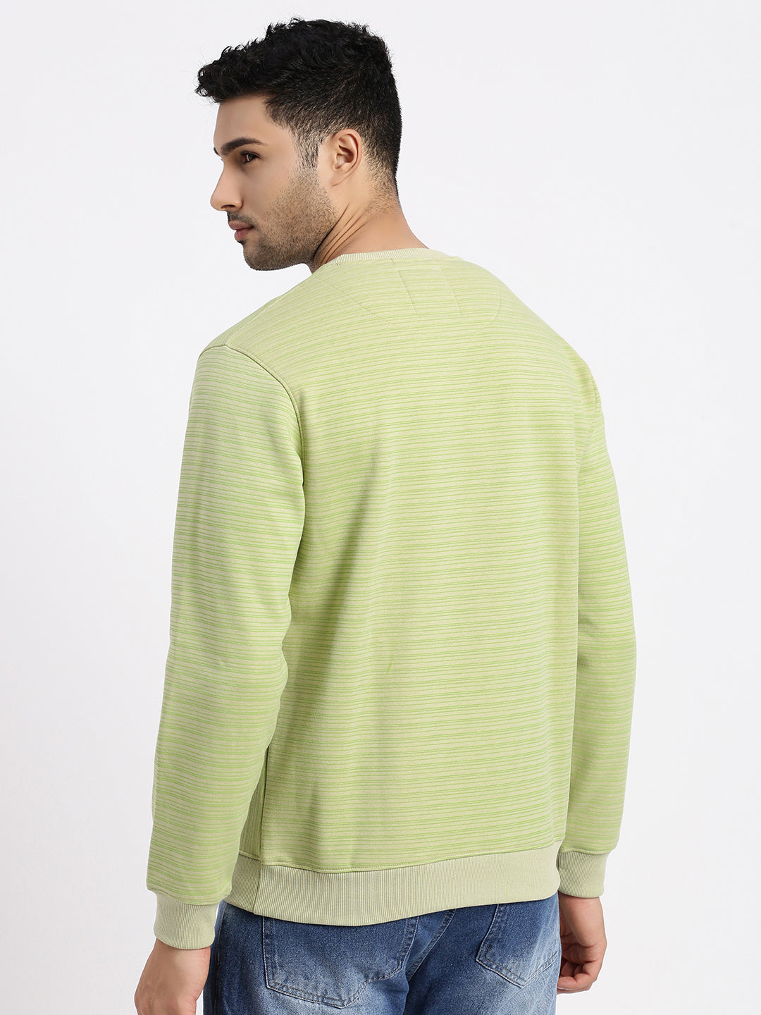 Men Green Striped Sweatshirt