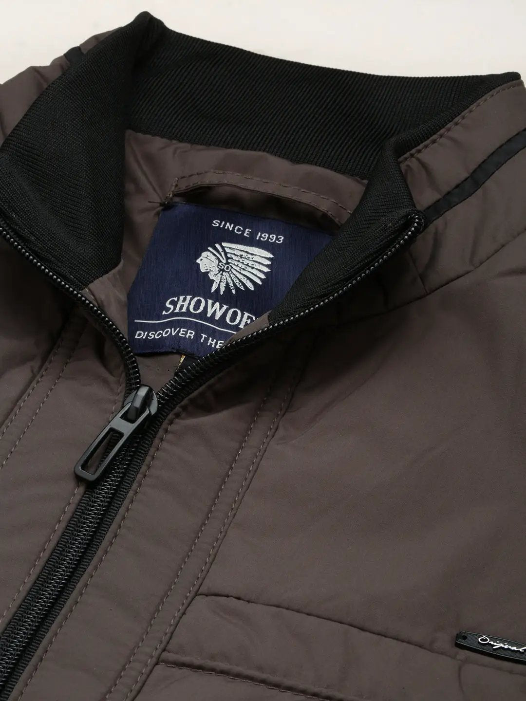 Men's Mock Collar Solid Grey Quilted Jacket
