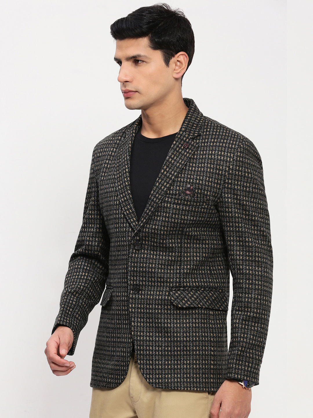Men's Black Checked Single Breasted Blazer